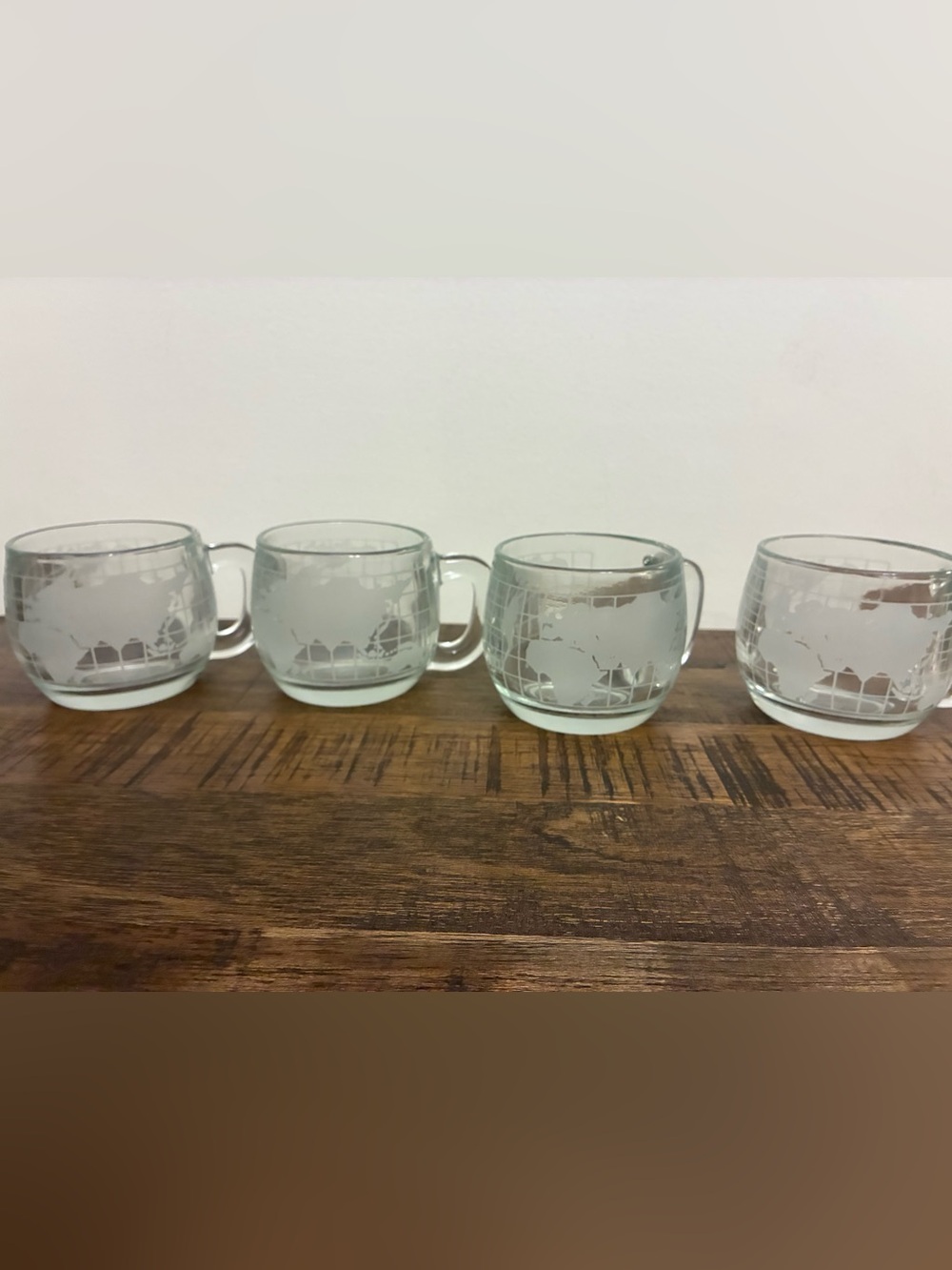 Globe-Etched Glass Coffee Mugs - Clear Set of 4